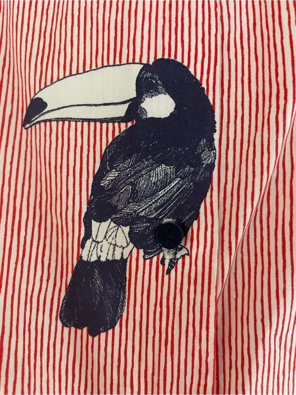 Zara Blouse Top Women's Size Medium Striped Parrot Novelty Print Retro Cropped - Picture 4 of 11